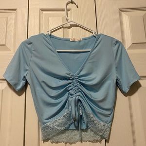 Light Blue Ruched Crop Top